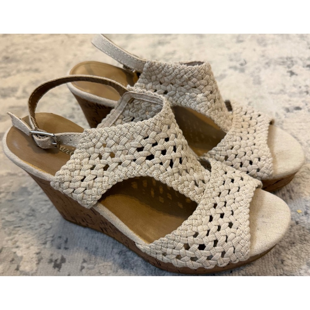 Cream Woven Cork Wedge Sandals Slingback 6.5 Altar'd State